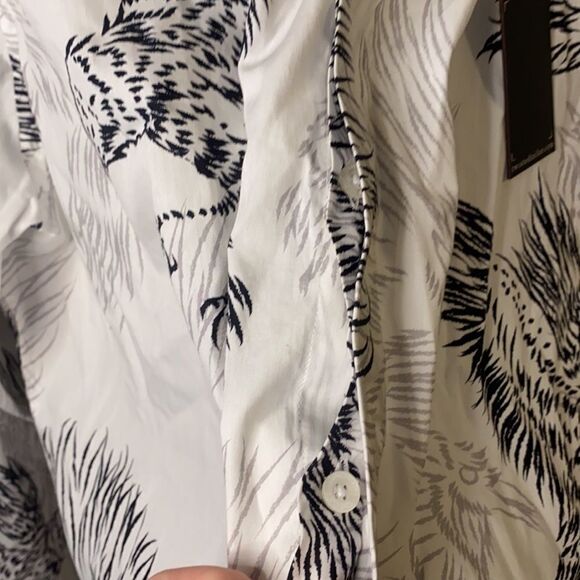 Twisted tailor mens button up 4x skinny collared shirt crows in white NWT - Picture 10 of 10